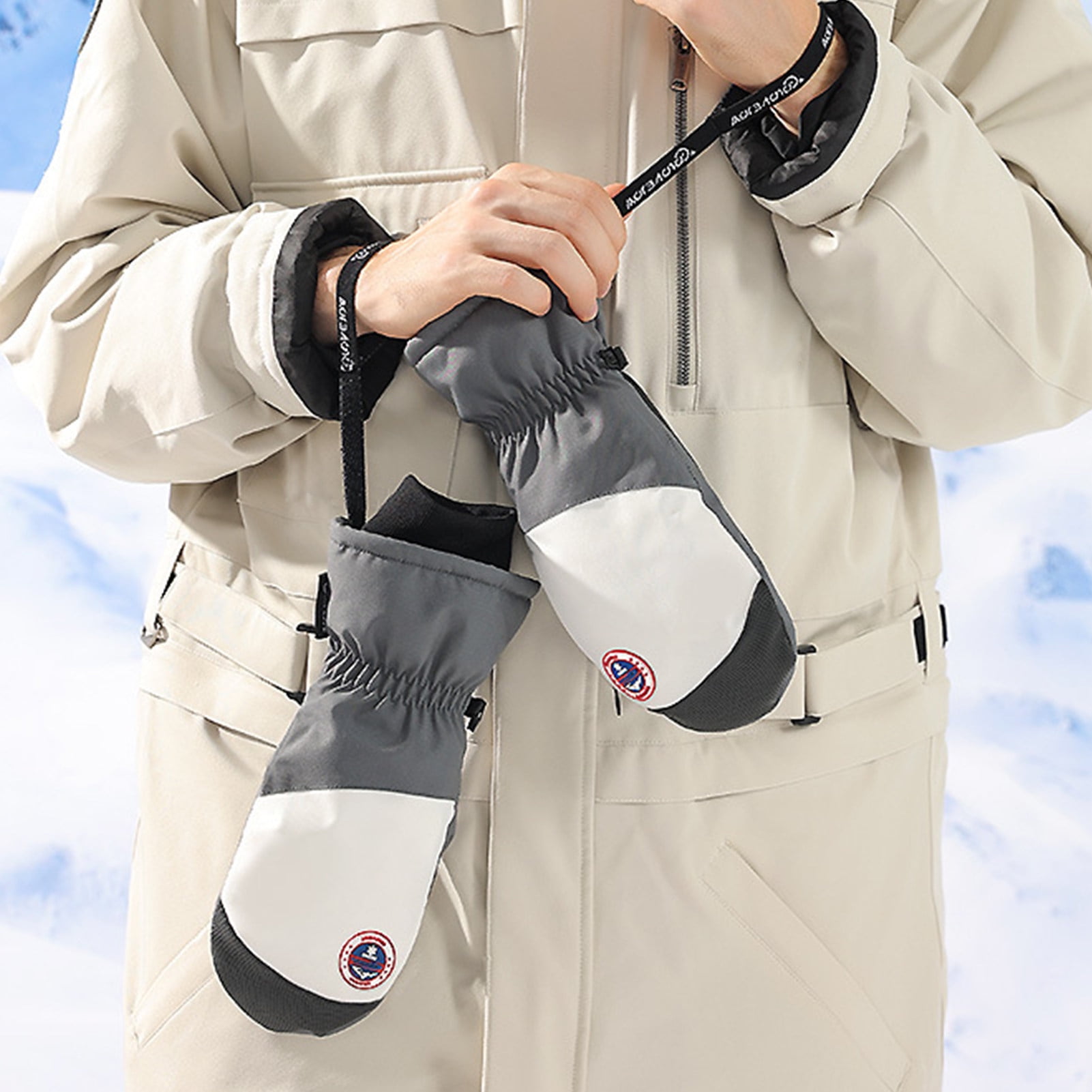 Sportteer Skiing Mittens Thickened Plush Fleece Mittens Winter Warm Mittens 1 Pair for Men Women Outdoor Sports Cold Weather Thermal Plush Liner Windproof Waterproof Snow