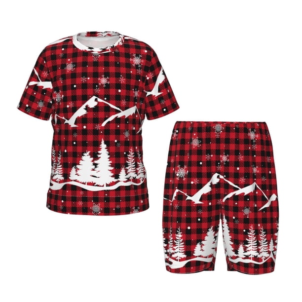 Balery Christmas Tree Buffalo Plaid Conjunto de Pijama Infantil de Manga Corta con Estampado – Ropa de Dormir de Algodón Suave-4X-Large