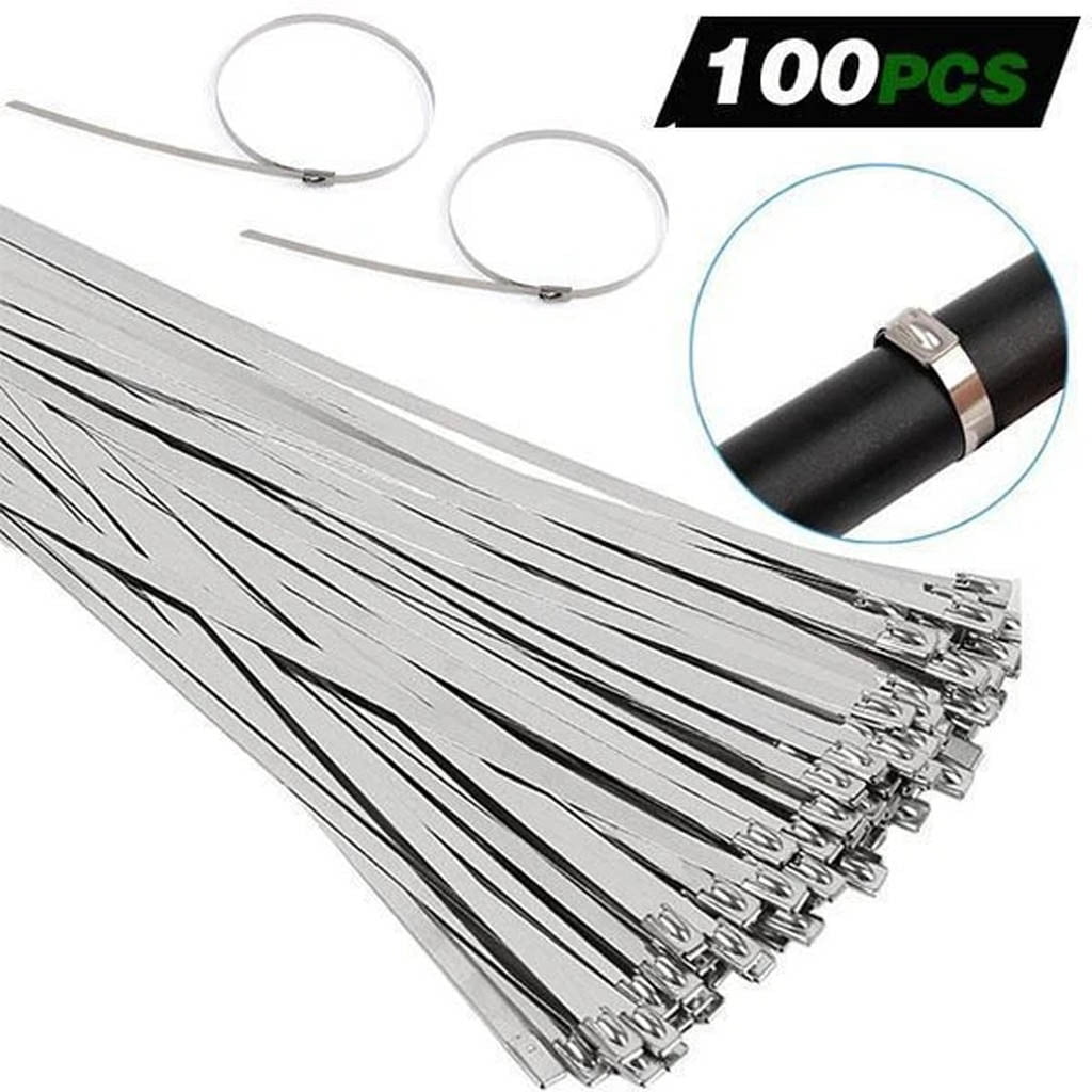 10Pcs Chrome 8" Stainless Steel Header Wrap Straps Self Locking Cable Zip Ties 