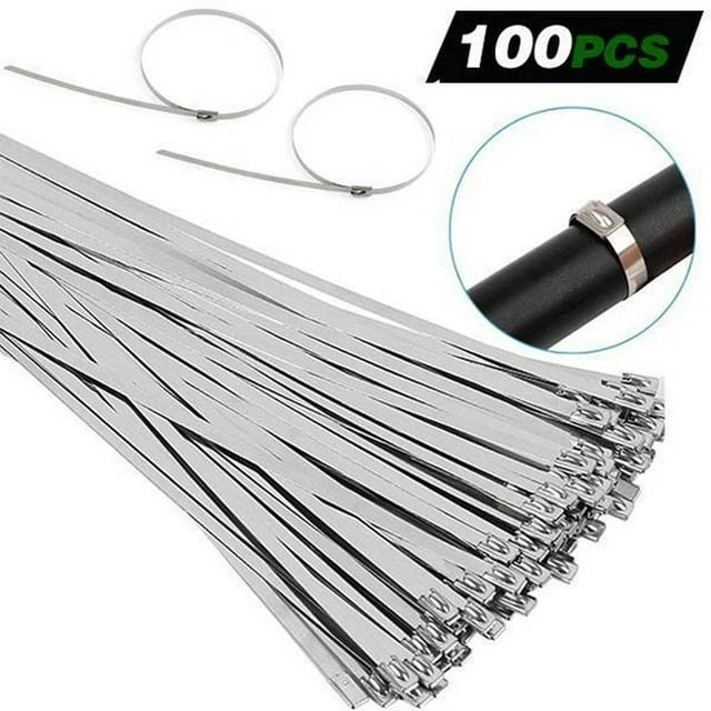 Boovnll Tool Kit, 100Pcs 304 Stainless Steel Exhaust Wrap Coated Metal Locking Cable Zip Ties, Tool Set, Home Essentials, Household Essentials