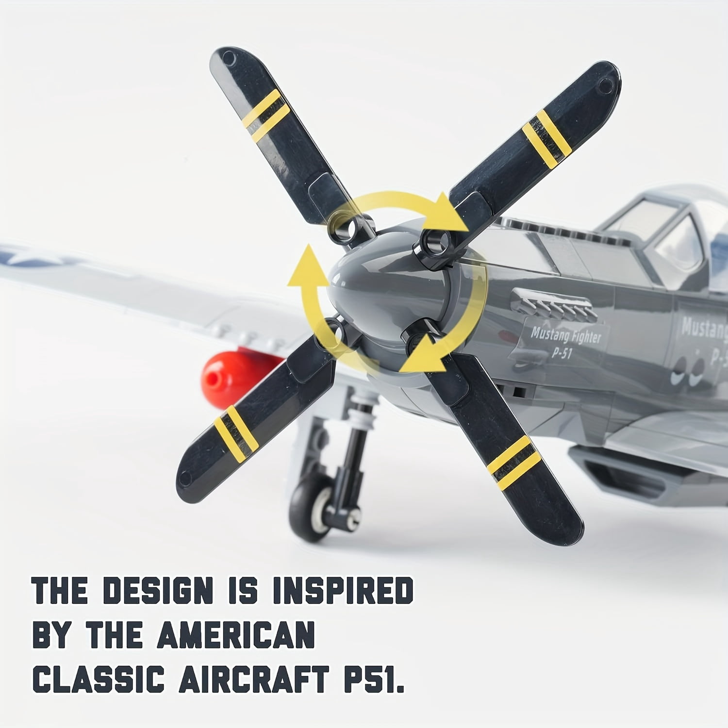 285PCS P-51 Mustang Fighter Plane Building Block Set- Army Aircraft Model Airplane Toy Kit for Kids and Adults, Jet Fighter Plane Military Building Set, Birthday Christmas Gifts for Boys and Girls