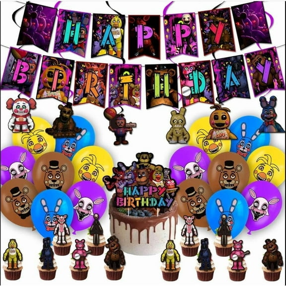 Nights Freddyed Birthday Supplies Balloon Banner Cake Topper Tableware Birthday Party Decoration Baby Shower