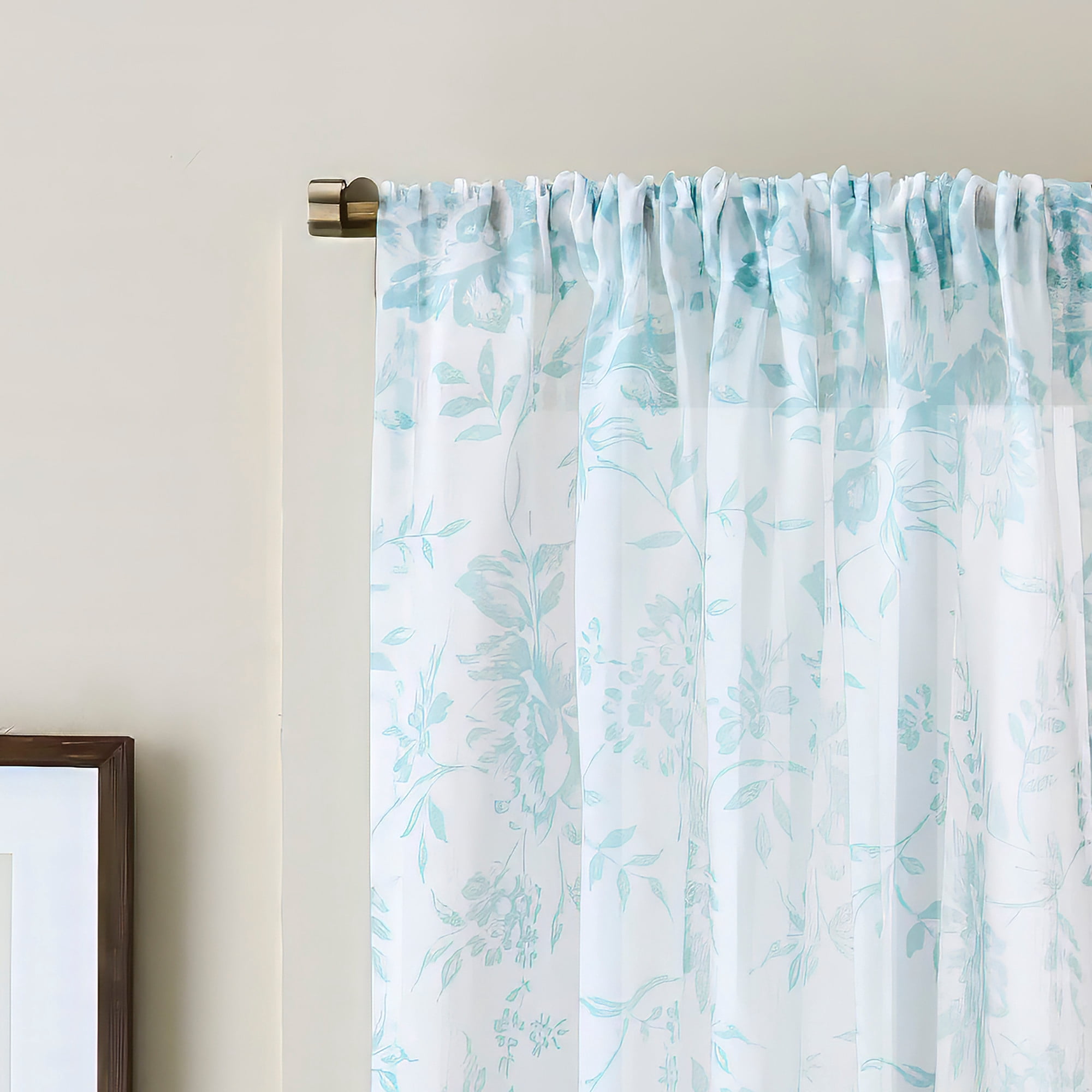 Martha Stewart Etched Floral Curtain Panel Pair, Blue, Pole Top, Light Filtering, Indoor, Adult, 2 Piece Set, 50" x 84"