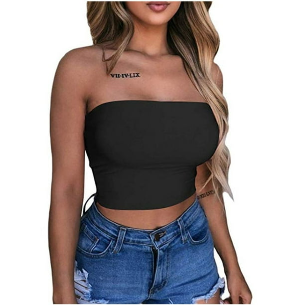Fiudx Tops para Mujer Blusa Sin Tirantes de La Parte Superior Del Tubo Casual de La Moda Del Verano Del Color Solido de Las Mujeres