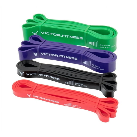 Victor Fitness RISE-Bands Heavy-Duty Rubber Latex Resistance Bands Levels 1-4 4 Pack Multicolor
