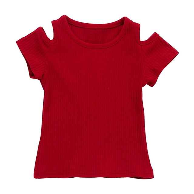 Posijego T-Shirts pour Filles Épaules Dénudées Manches Courtes Col Rond Décontracté Mignon pour Petites Filles