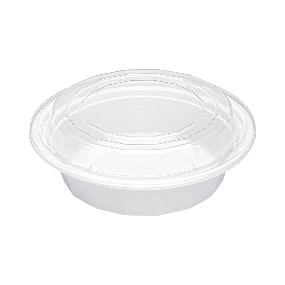 7 x 2 – 32 OZ - Round Plastic Food Takeout Containers - Black Base