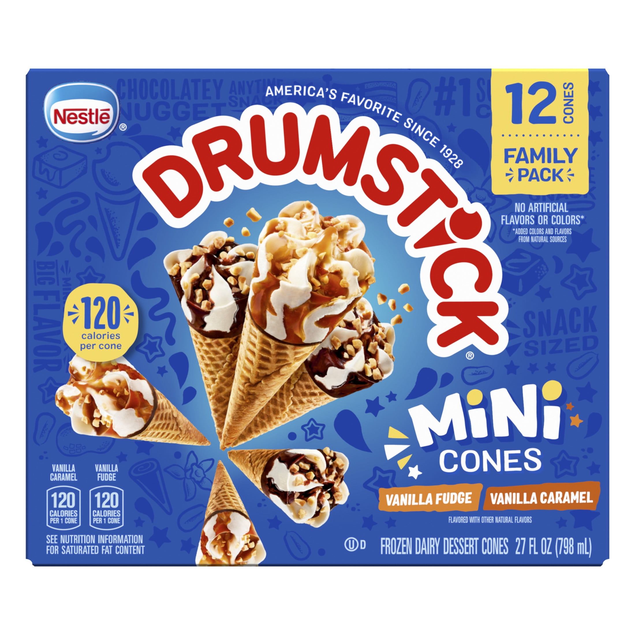 Drumstick Lil' Drums Vanilla Fudge And Caramel Swirl 12 Pack Ice Cream Sundae Cones