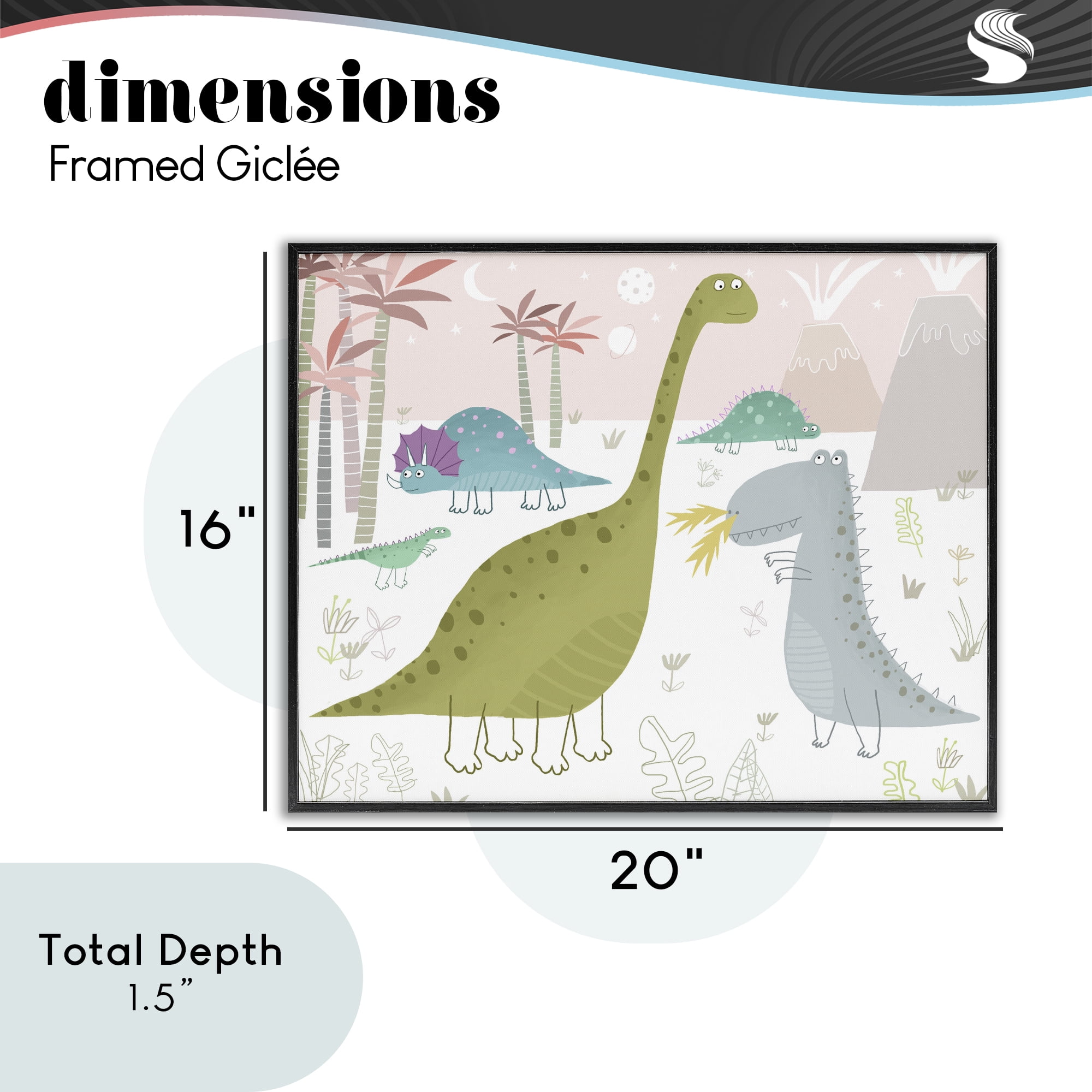 Stupell Industries Earthy Jurassic Dinosaurs Black Framed Giclee Art, design by Carla Daly