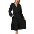 thumbnail image 4 of UVN Fall Dresses for Women Long Sleeve V Neck Midi Dress Casual Loose Flowy Swing Tiered Dress with Pockets, 4 of 9