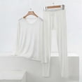 thumbnail image 2 of SROBPTY Women Solid Crew Neck Long Sleeve Top and Elastic Waist Long Pants Pajama Set White, XXXXL, 2 of 5