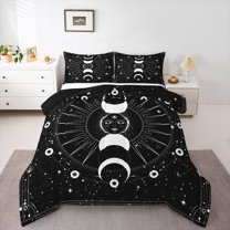 Homewish Bohemian Moon Sun 3-Piece Full Size Comforter Sets For Female Men Teens,Universe Galaxy Bedding Comforter Set,Black White Lightweight Bedding Sets,Ultra Soft Home Decor,Reversible