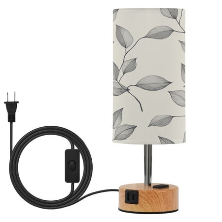Touch Control Table Lamp with Wood Grain Metal Base 3 Color Temperature Adjustable LED Eye Caring Desk Lamp for Bedroom Study Grey Leaf Pattern