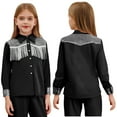 thumbnail image 6 of Aislor Girls Sequin Fringe Button Down Shirt Long Sleeve Sparkly Blouse Top Western Cowgirl Outfit Black 16, 6 of 7