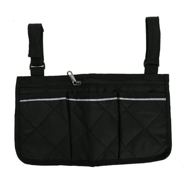 Bolsa para silla de ruedas con bolsillos, gran capacidad, para colgar, organizador de almacenamiento, reposabrazos, práctica bolsa negra