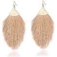 thumbnail image 1 of Pendientes bohemios de hilo sedoso con flecos y borlas, colgantes ligeros con forma de pluma para mujeres y niñas, color beige Ormromra LRWJ272-1, 1 of 7
