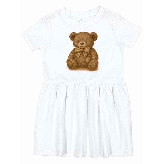 Inktastic Vintage Teddy Bear with Patch Girls Toddler Dress