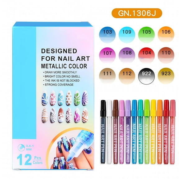 RAGUPEL 12 Pcs Nail Art Pens Set 3D Nail Polish Pen Quick Drying Nail Point Graffiti Dotting Pen Nail Art Markers Drawing Painting Pen for Home Salon Manicure Tool
