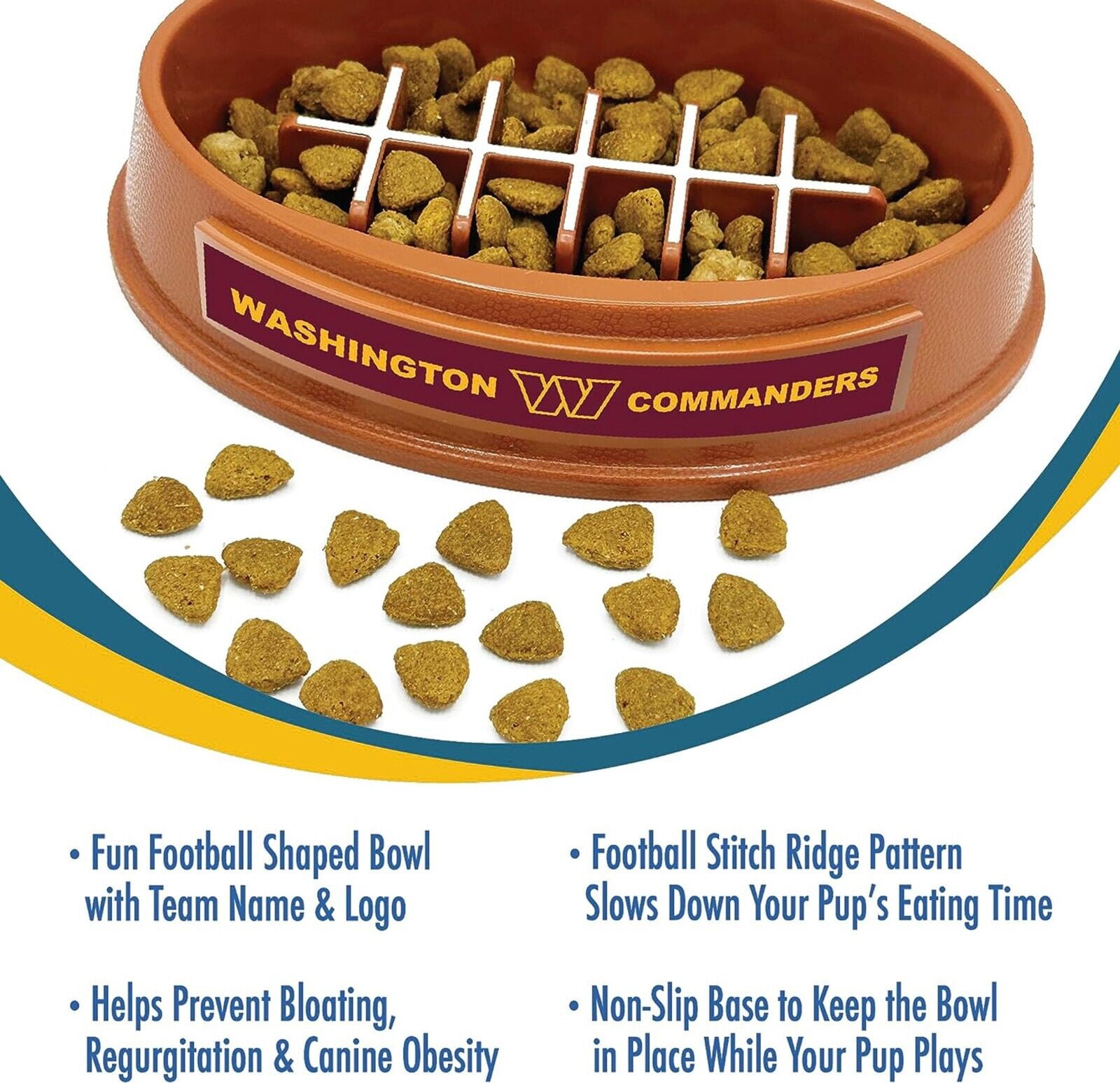Pets First NFL Washington Commanders Super-Bowl Slow Feeder Bowl for Dogs and Cats, Football Design for Healthy Digestion, Non-Slip, for Large & Small Pet