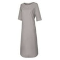 thumbnail image 4 of RYKJLWY Summer Dresses Fashion Women Solid Color Cotton And Linen Long Sleeve O-Neck Fold Casual Dress Womens Summer Dresses Dresses for Women 2024 Casual Spring Dresses for Women 2024 (Gray,XXXXL), 4 of 9