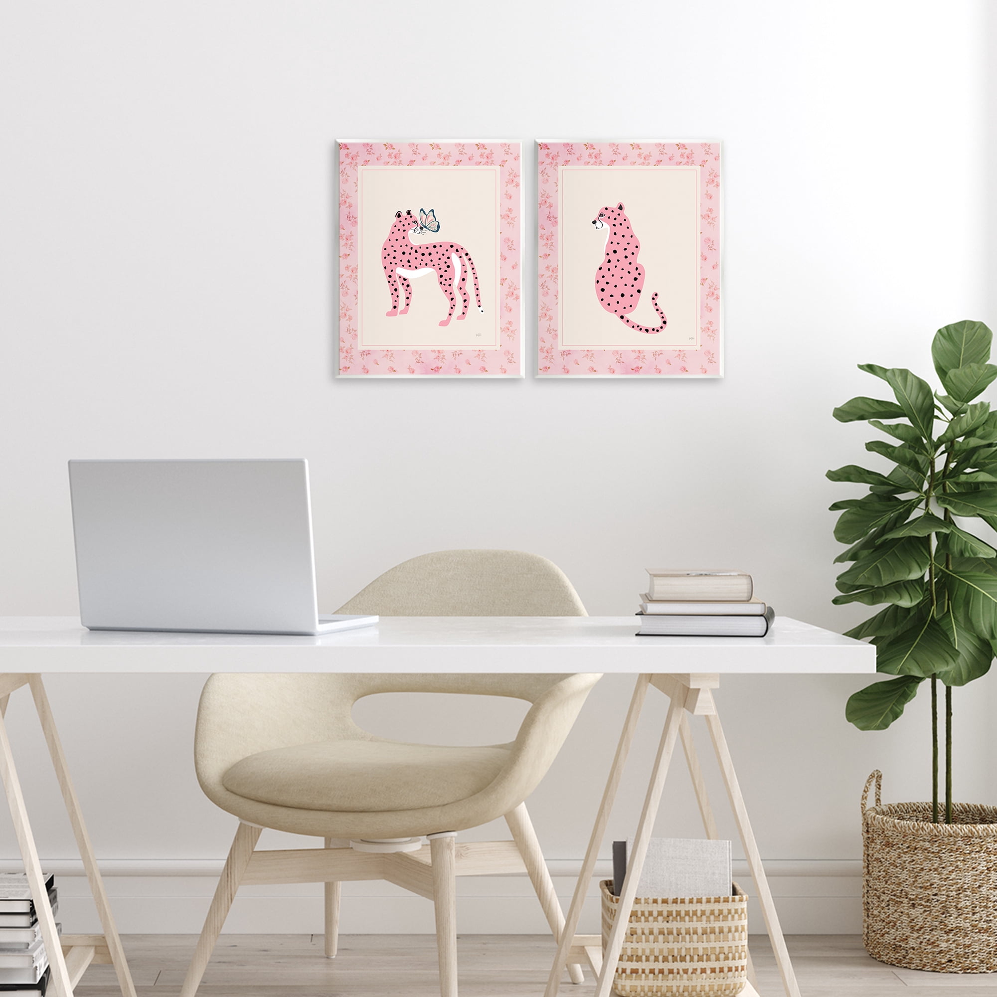 Stupell Industries Pink Leopard & Floral Border 2 Piece Wall Plaque Art Set, design by Natalie Carpentieri