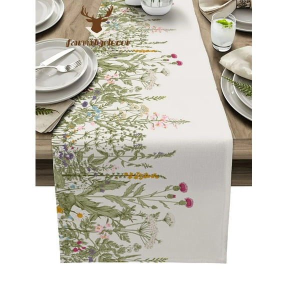 Vintage Herb Plant Flower Table Runner Home Wedding Table Flag Mat Table Centerpieces Decoration Party Dining Long Tablecloth