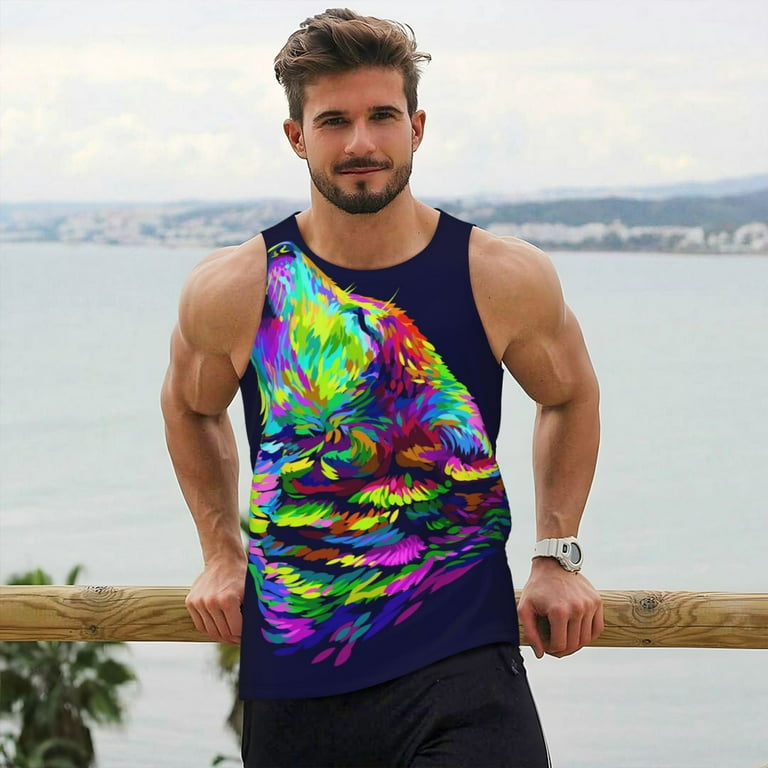 Fotbe Howling Wolf Pattern Men's Quick Dry Workout Tank Top Gym