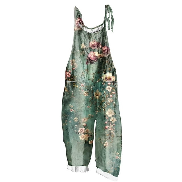 yoeyez Womens Workout Romper,Women's Summer Cute Print Plus Size Jumpsuits Sleeveless Adjustable Straps Backless Rompers With Pockets Multicolor,4XL