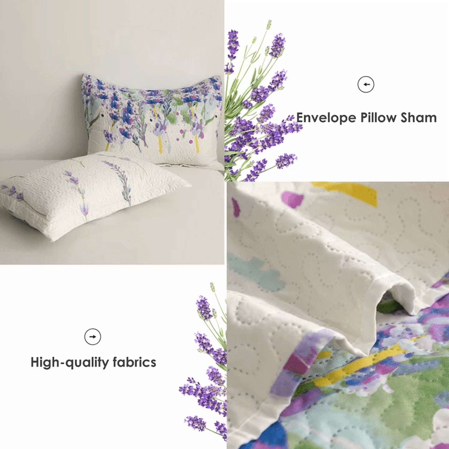 Beartech Floral Quilt Set King Size Purple Hyacinth Butterfly Quilt Lightweight Reversible Microfiber Bedspread Coverlet Bedding Set