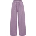 thumbnail image 5 of Women's Summer Linen Palazzo Pants Flowy Wide Leg Drawstring Baggy Lounge Trousers Beach Casual Yoga Long Pants with Pockets, 5 of 7