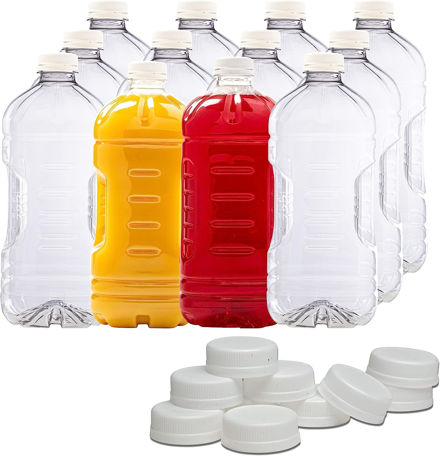 Displastible 64 Oz Disposable Bottles with Lids for Juices, Smoothies