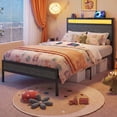 thumbnail image 7 of Bolvdo Twin Size Bed Frame with Headboard & Footboard, LED Light & Charging Station, Under-Bed Storage, Noise-Free, No Box Spring Needed, Easy Assembly, Rustic Gray, 7 of 7