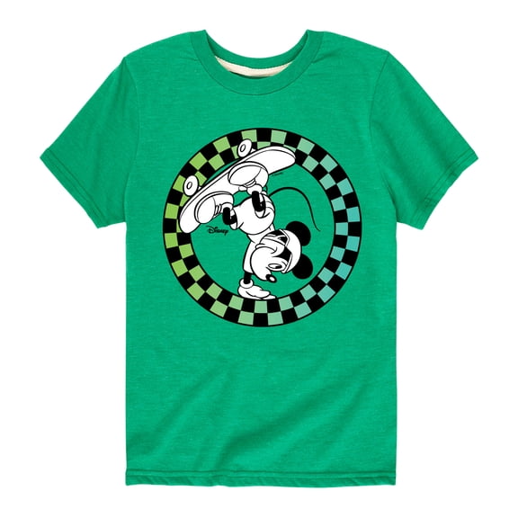 Disney - Mickey Skateboarding Checkered Circle - Toddler And Youth Short Sleeve Graphic T-Shirt