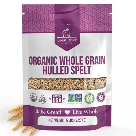 Great River Milling Organic Hulled Spelt Berries  Ancient Whole Spelt Grain  High Fiber & Protein  Non-GMO & Kosher  Ideal for Baking, Salads, Pilaf & More  5 Lb