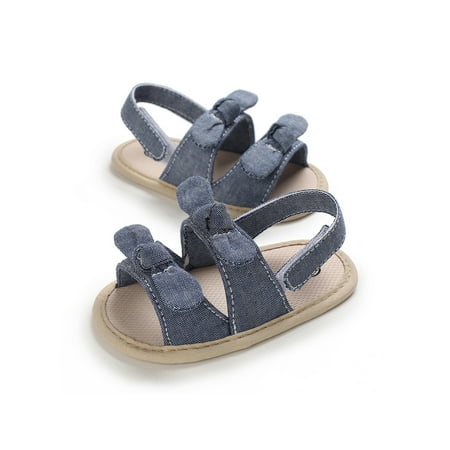 

Bellella Baby Girls Sandals Magic Tape Flat Sandal Bowknot Crib Shoes Comfort Soft Shoe Walking Birthday Flats Denim Blue 6-12 months