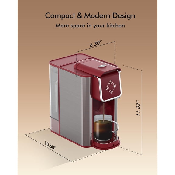 KC101 Single Serve Coffee Maker, 3-in-1 for K-Cup Pods, Ground Coffee & Tea, Quick Brew, 50oz Water Tank, Red