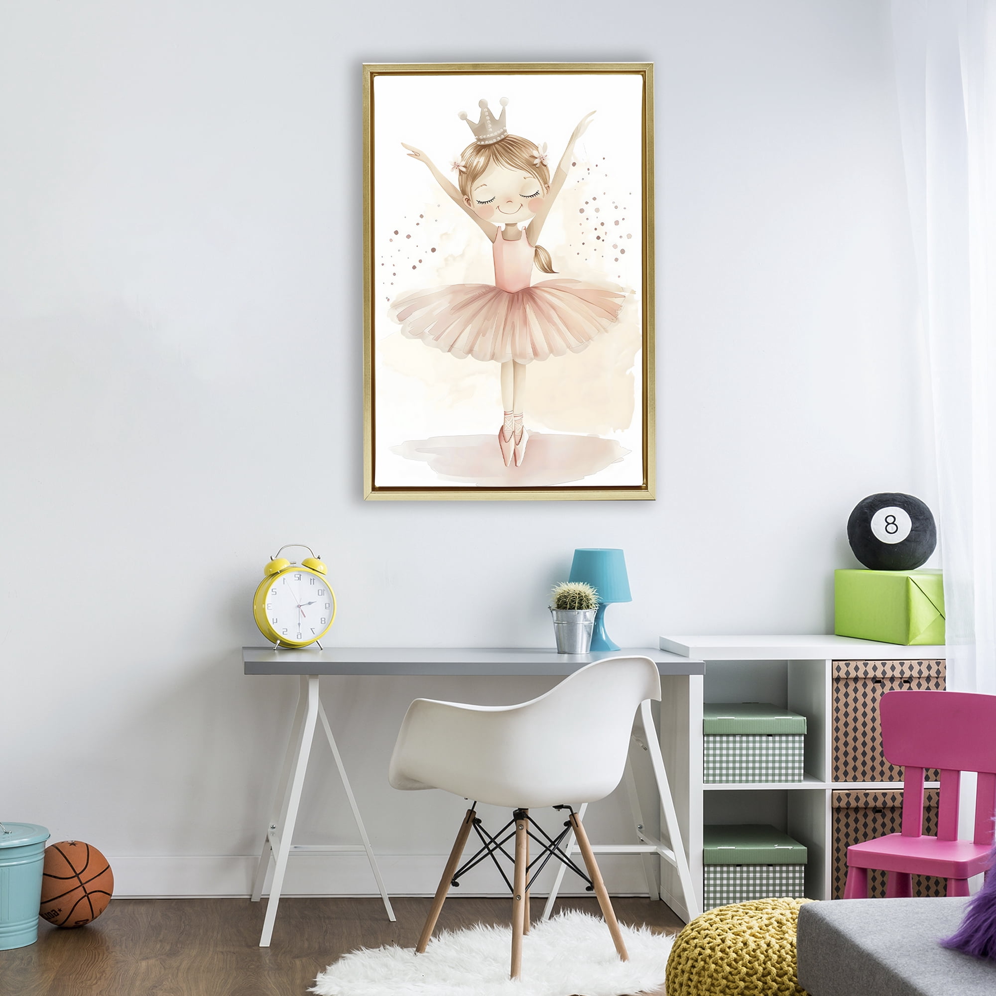 Stupell Industries Crowned Ballerina with Flowers Gold Framed Floater Canvas Wall Art, design by Creative Studio
