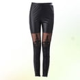 thumbnail image 4 of Leggings de piel sintética con encaje para mujer, pantalones de cintura alta, mallas finas para mujer (negro, talla XL), 4 of 7
