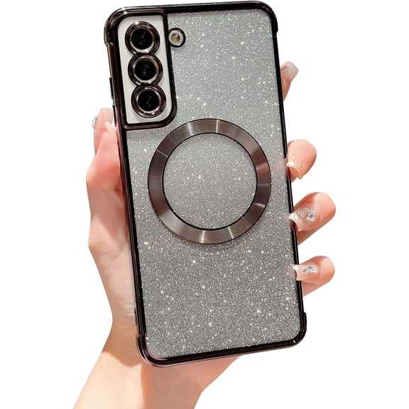 for Samsung Galaxy S22 Plus Magnetic Gardient Glitter Phone Case Compatible with Magsafe Luruxy Plating Cute Bling Clear Cover for Women Soft Shockproof Bumper for Galaxy S22  6.6" (Black)