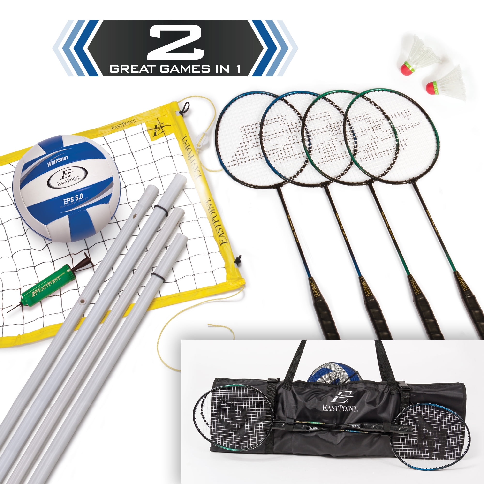 EastPoint Sports Volleyball Badminton Combo Set with Net and Rollup