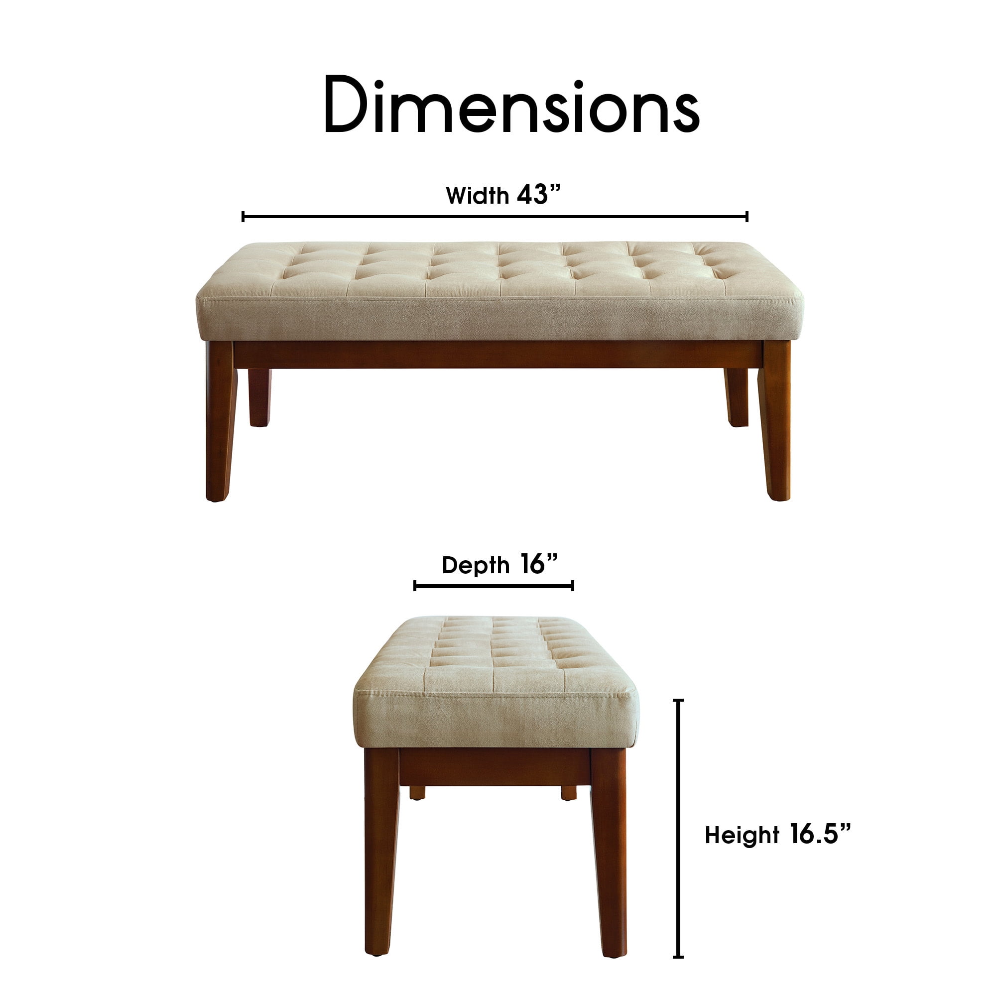 Elle Decor Claire Mid Century Modern Bench with Tufted Cushion, Truffle Grey