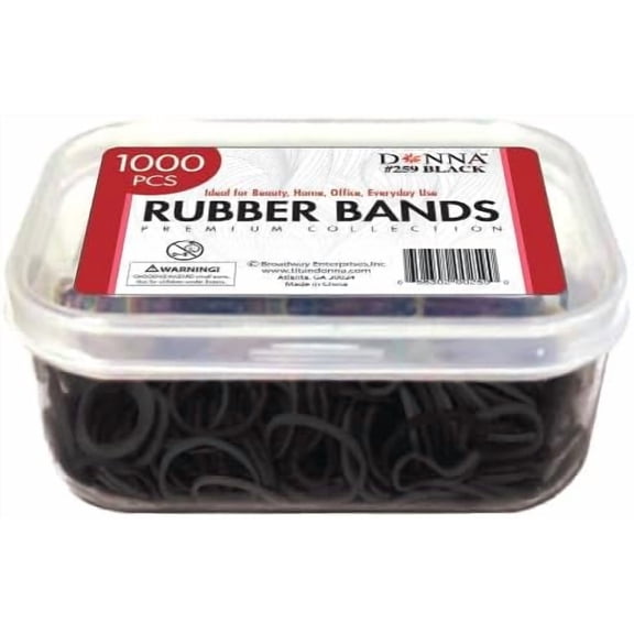 DONNA 1000PCS Black Elastic Hair Bands for Braids, Twists, & Ponytails, with Storage Case