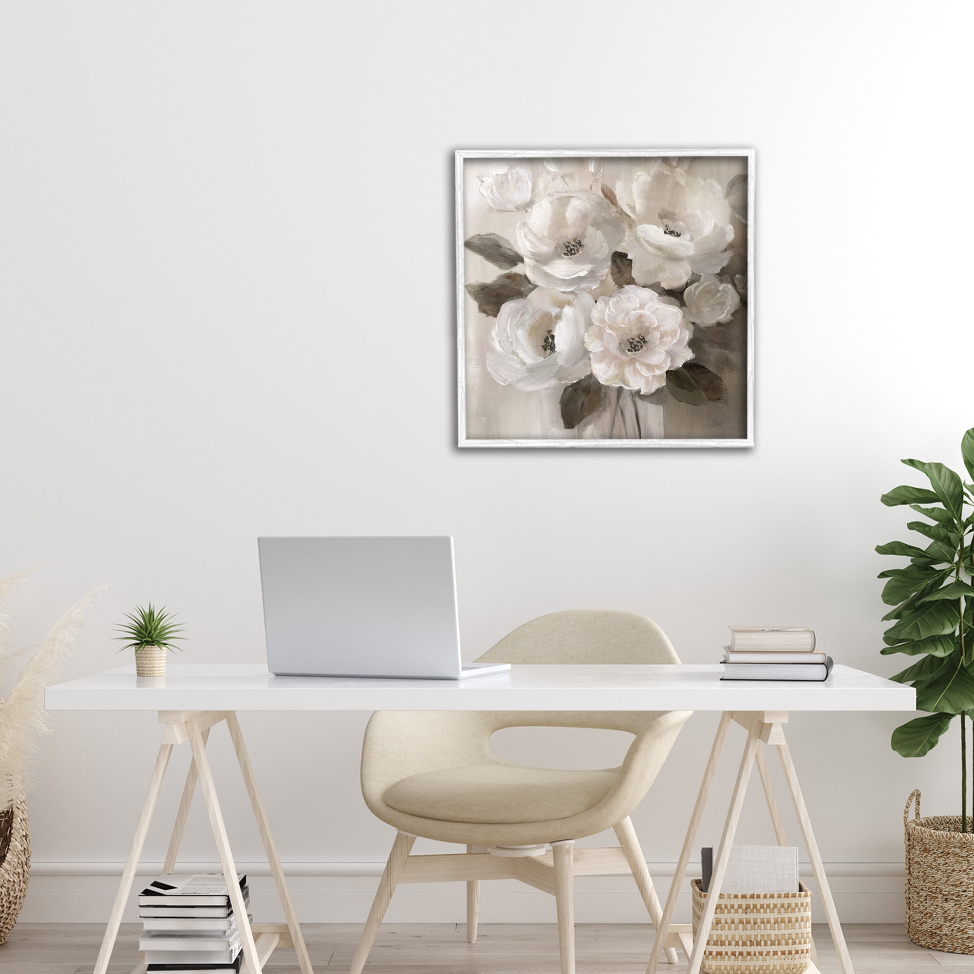 Stupell Industries Ivory Flower Bushel White Framed Giclee Art, design by Nan