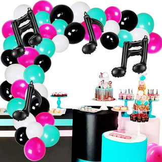 Specool Tik Tok Musical Birthday Party Decorations Balloon Garland Arch Kit 131pcs Hot Pink Black White Tiffany Blue and Music Note Foil Balloons for
