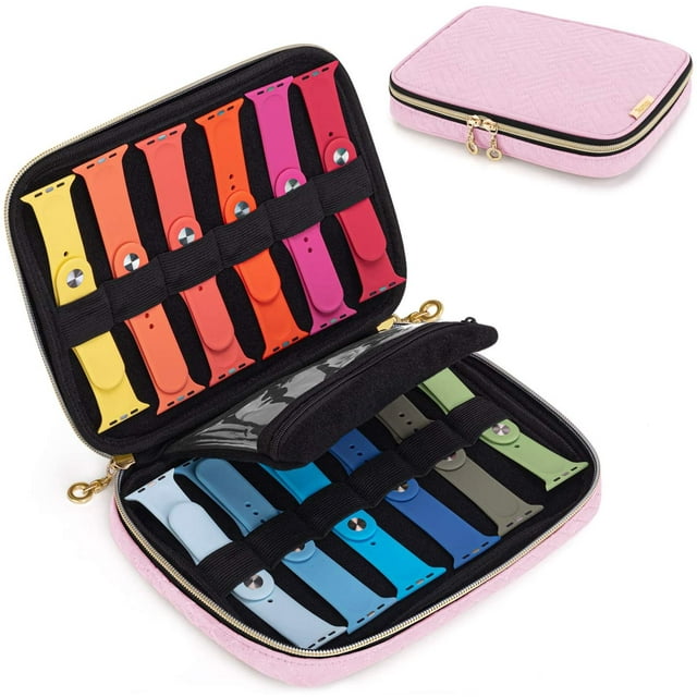 Watch Band Storage Case Holds 12 Watch Straps, Travel Organizer Bag Compatible For All Series Apple Watch Bands Or Smart Watch Bands, Misty Rose