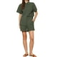 thumbnail image 2 of Conjunto de camiseta de manga corta con cuello vuelto y pantalones cortos de algodón para mujer INSPIRE CHIC, 2 piezas, XL, verde ejército, 2 of 6