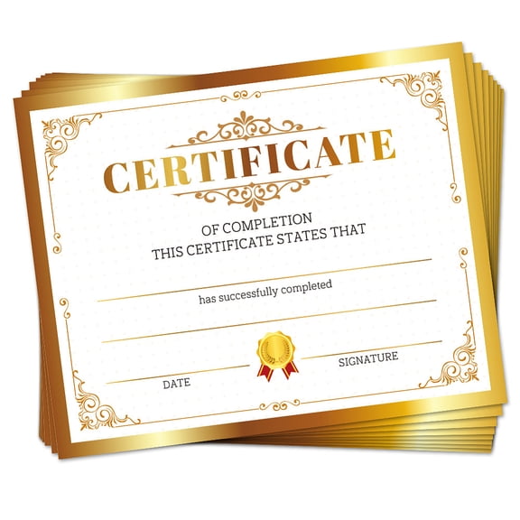 30PCS Gold Certificate of Achievement Completion Award Recognition Paper 9.8"x7.8" Blank Student Training Completion Award