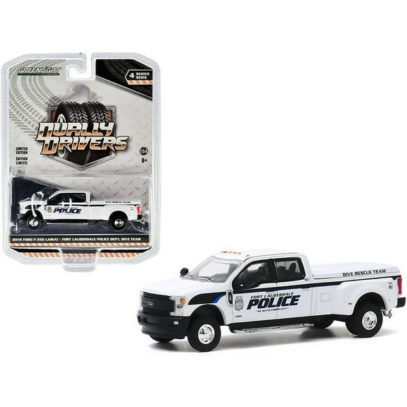 2019 Ford F-350 Lariat Dually Pickup Truck White Fort Lauderdale Police Department Dive Rescue Team (Florida) Dually Drivers Series 4 1/64 Diecast Model Car by Greenlight