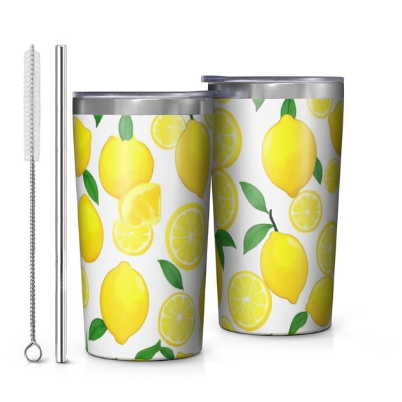 Lemon 10oz Tumblers Stainless Steel Tumbler with Lid and Straw,Vacuum Insulated Double Wall Travel Tumbler Cups with Cleaning Brush for Coffee, Tea