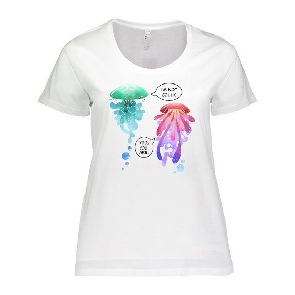 Inktastic Funny I'm Not Jelly Jellyfish in Blue and Pink Women's Plus Size T-Shirt